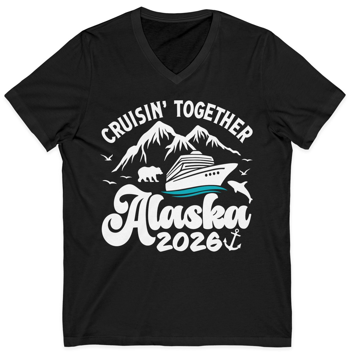 Alaska Cruise Adventure Shirt V-Neck Shirt – Black – Alaska Cruise Shirts