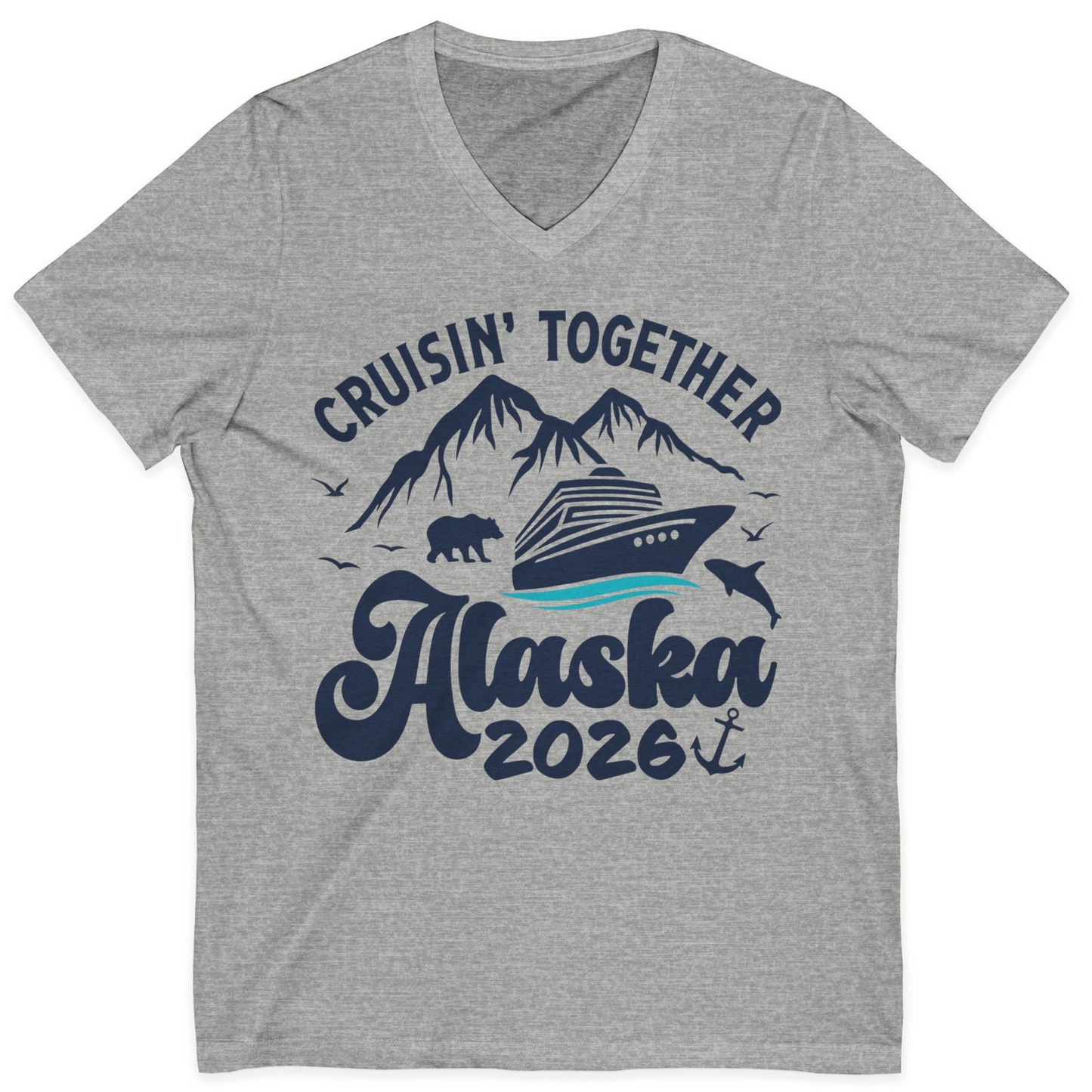 Alaska Cruise Adventure Shirt V-Neck Shirt – Athletic Heather – Alaska Cruise Shirts