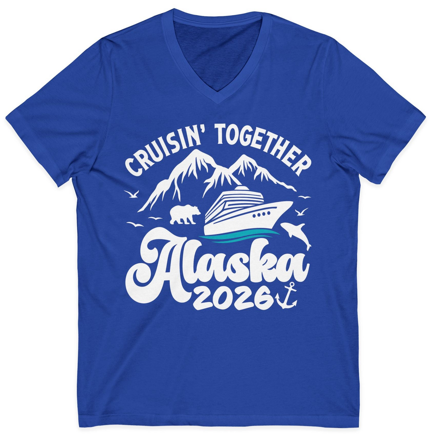 Alaska Cruise Adventure Shirt V-Neck Shirt – True Royal – Alaska Cruise Shirts