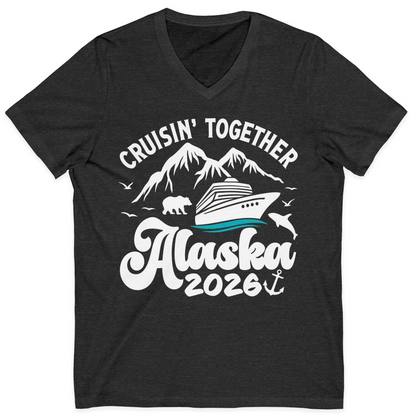 Alaska Cruise Adventure Shirt V-Neck Shirt – Dark Grey Heather – Alaska Cruise Shirts