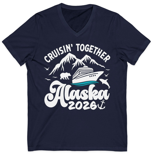 Alaska Cruise Adventure Shirt V-Neck Shirt – Navy – Alaska Cruise Shirts
