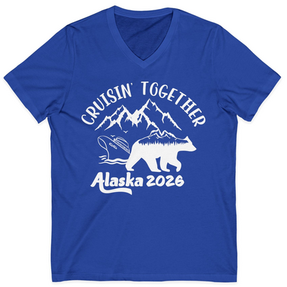Cruisin Together Alaska 2026 Bear Mountain Group Cruise Shirt — V-Neck V-Neck Shirt – True Royal – Alaska Cruise Shirts