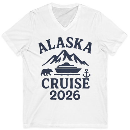Alaska Cruise 2026 Shirt V-Neck Shirt – White – Alaska Cruise Shirts
