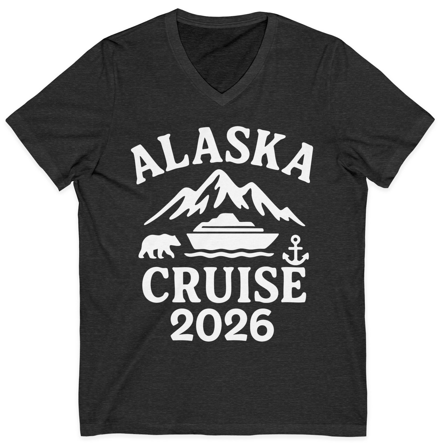 Alaska Cruise 2026 Shirt V-Neck Shirt – Dark Grey Heather – Alaska Cruise Shirts