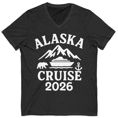 Alaska Cruise 2026 Shirt V-Neck Shirt – Dark Grey Heather – Alaska Cruise Shirts