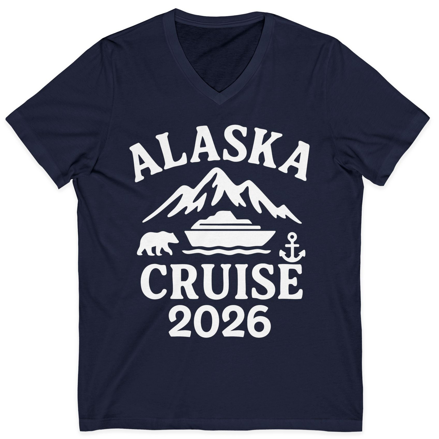 Alaska Cruise 2026 Shirt V-Neck Shirt – Navy – Alaska Cruise Shirts