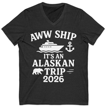 Alaska Cruise Shirt V-Neck Shirt – Dark Grey Heather – Alaska Cruise Shirts