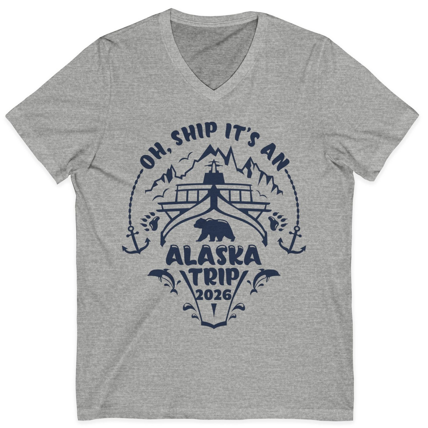 Oh Ship It’s an Alaska Trip 2026 Cruise and Wildlife Shirt — V-Neck V-Neck Shirt – Athletic Heather – Alaska Cruise Shirts