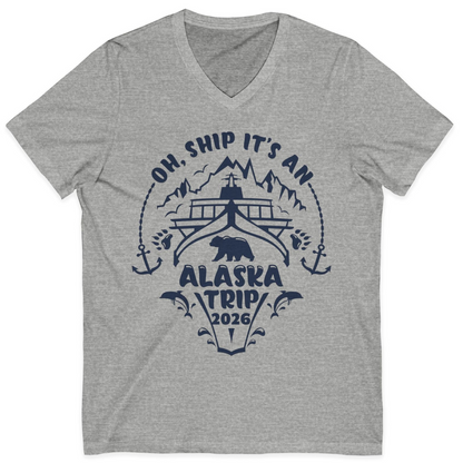 Oh Ship It’s an Alaska Trip 2026 Cruise and Wildlife Shirt — V-Neck V-Neck Shirt – Athletic Heather – Alaska Cruise Shirts