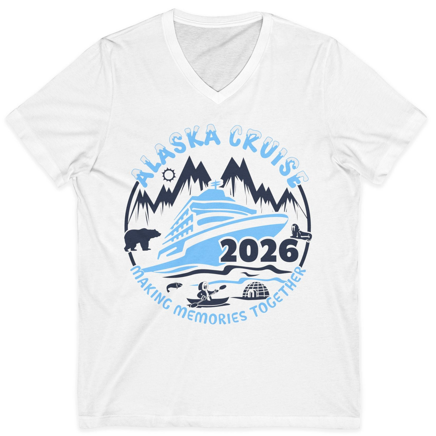 Alaska Cruise 2026 Shirt V-Neck Shirt – White – Alaska Cruise Shirts
