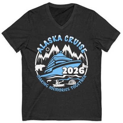 Alaska Cruise 2026 Shirt V-Neck Shirt – Dark Grey Heather – Alaska Cruise Shirts
