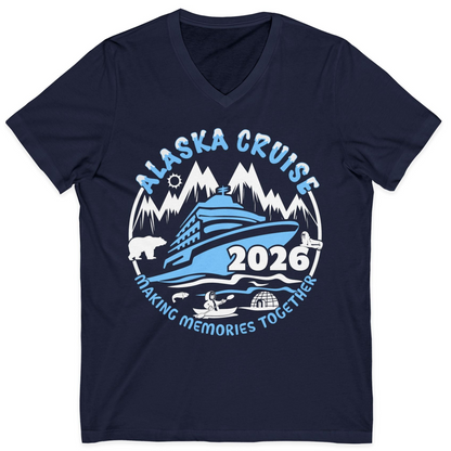 Alaska Cruise 2026 Shirt V-Neck Shirt – Navy – Alaska Cruise Shirts