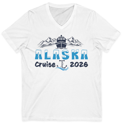 Alaska Cruise 2026 Shirt V-Neck Shirt – White – Alaska Cruise Shirts