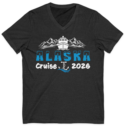 Alaska Cruise 2026 Shirt V-Neck Shirt – Dark Grey Heather – Alaska Cruise Shirts
