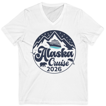 Alaska Cruise 2026 Shirt V-Neck Shirt – White – Alaska Cruise Shirts
