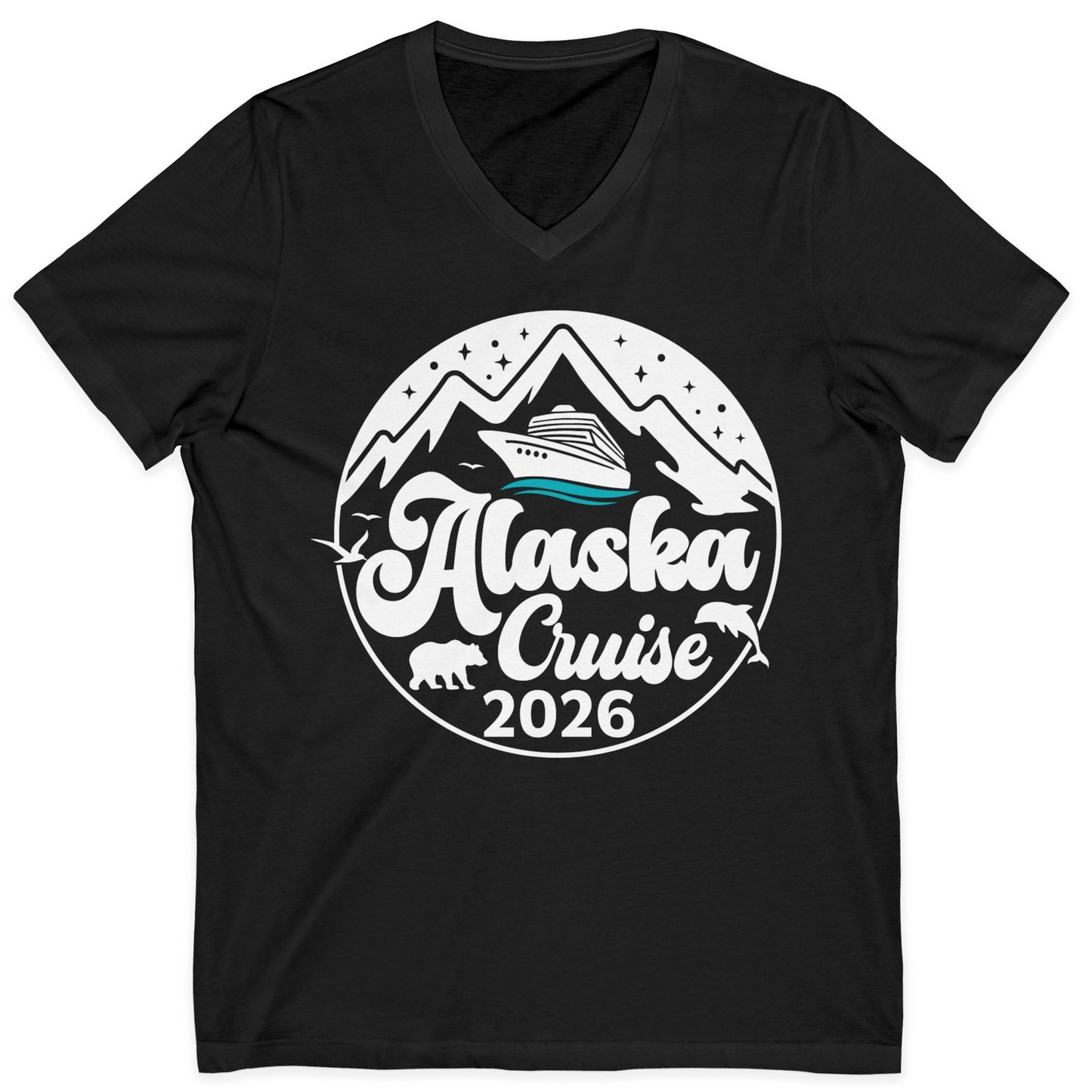 Alaska Cruise 2026 Shirt V-Neck Shirt – Black – Alaska Cruise Shirts