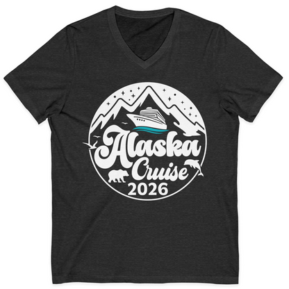Alaska Cruise 2026 Shirt V-Neck Shirt – Dark Grey Heather – Alaska Cruise Shirts