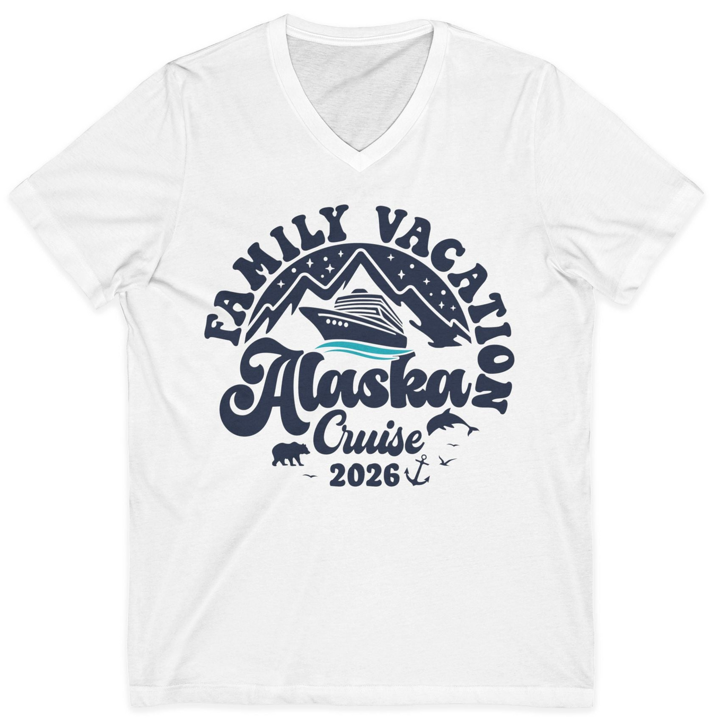 Alaska Family Cruise Shirt V-Neck Shirt – White – Alaska Cruise Shirts