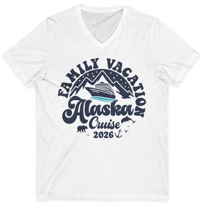 Alaska Family Cruise Shirt V-Neck Shirt – White – Alaska Cruise Shirts