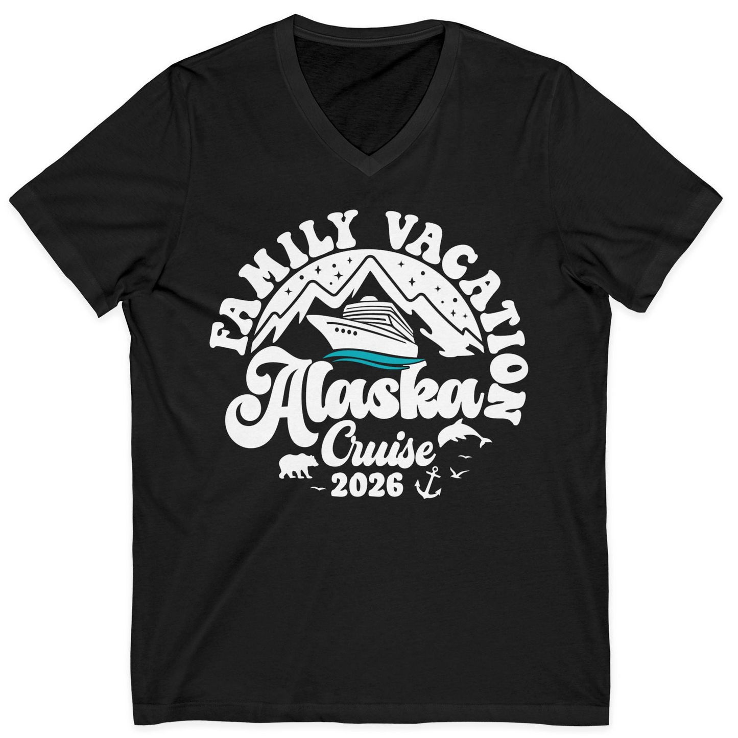 Alaska Family Cruise Shirt V-Neck Shirt – Black – Alaska Cruise Shirts