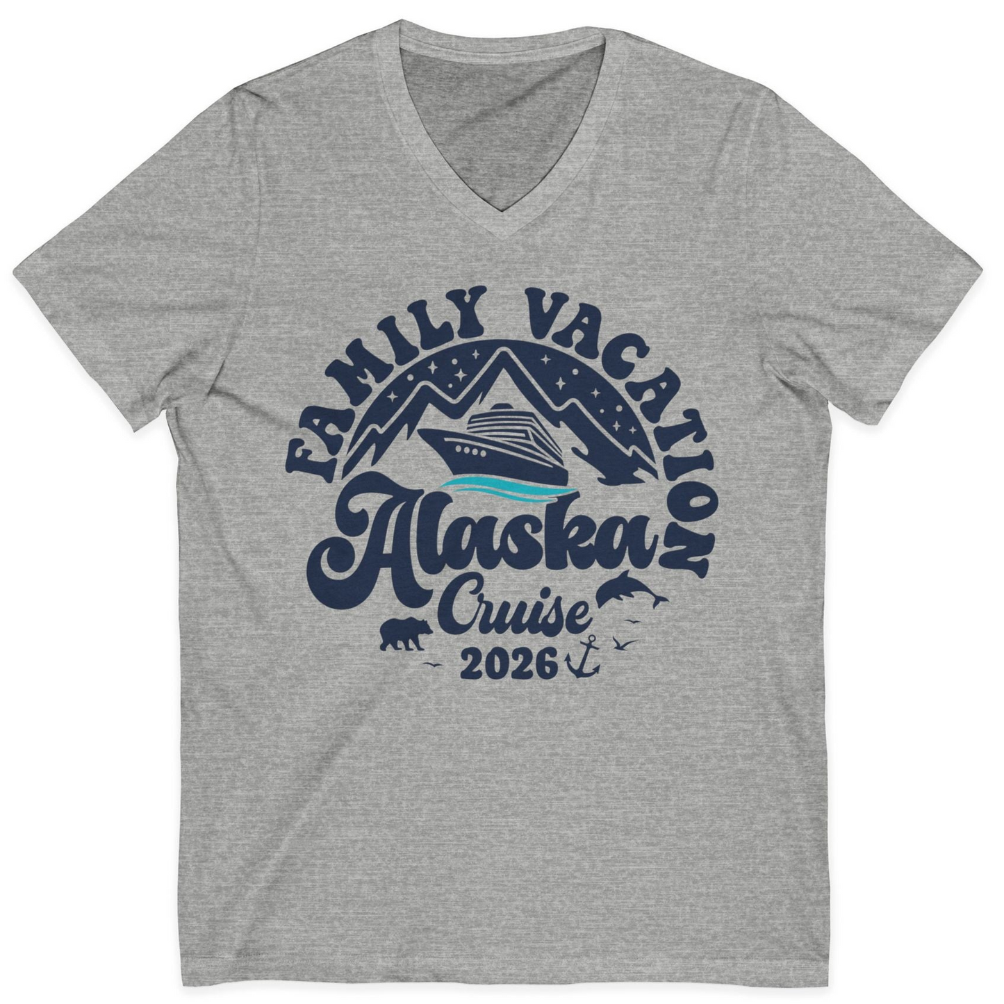 Alaska Family Cruise Shirt V-Neck Shirt – Athletic Heather – Alaska Cruise Shirts