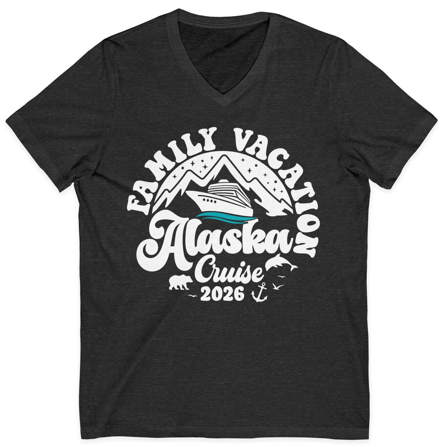 Alaska Family Cruise Shirt V-Neck Shirt – Dark Grey Heather – Alaska Cruise Shirts