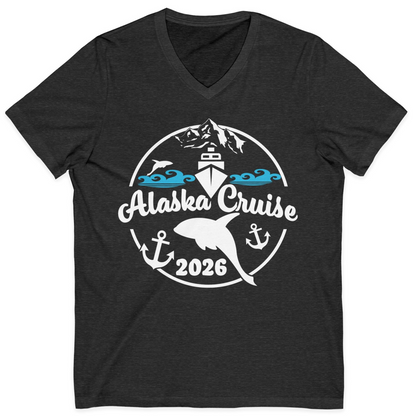 Alaska Cruise 2026 Shirt V-Neck Shirt – Dark Grey Heather – Alaska Cruise Shirts