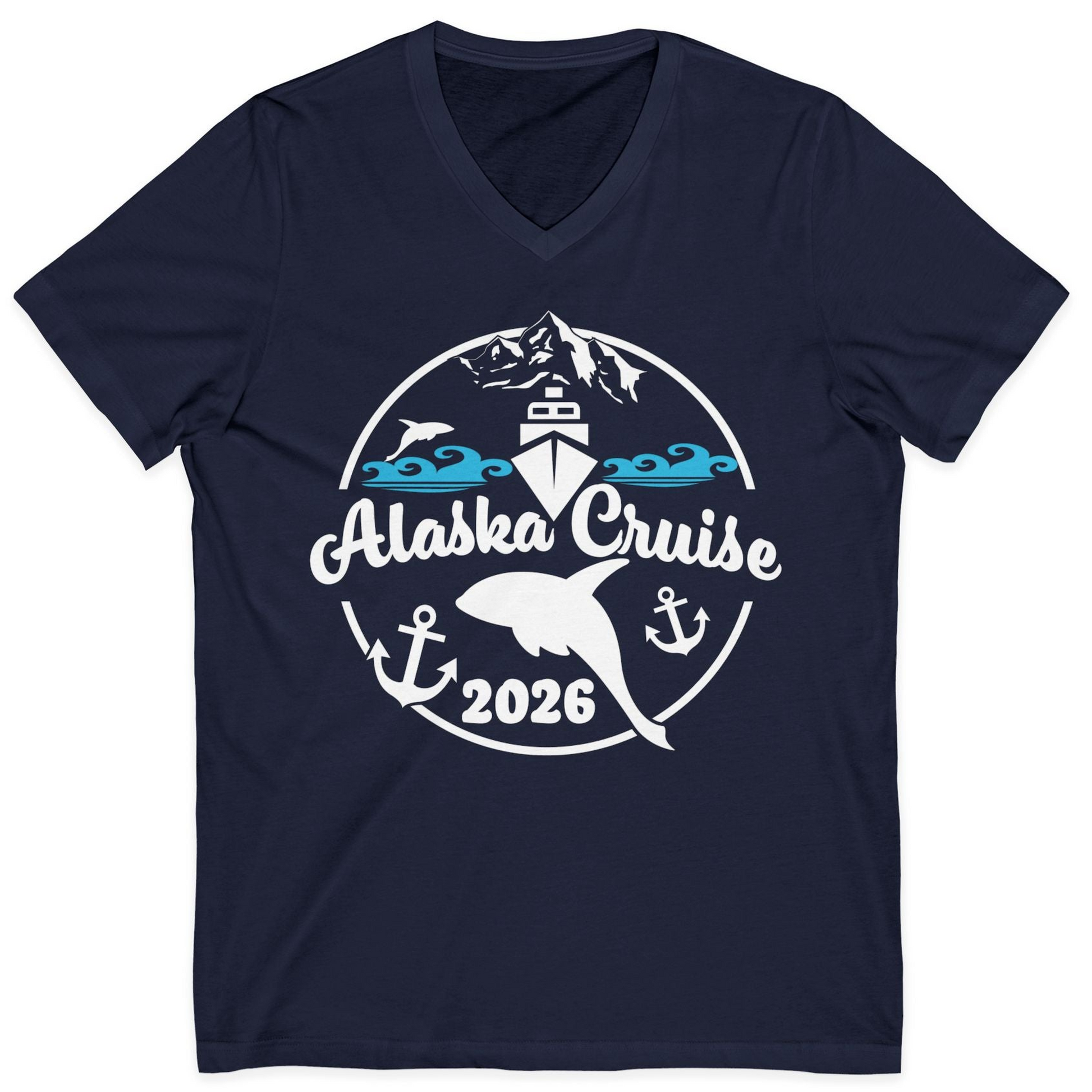 Alaska Cruise 2026 Shirt V-Neck Shirt – Navy – Alaska Cruise Shirts