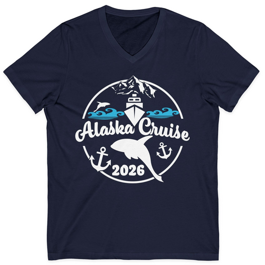 Alaska Cruise 2026 Shirt V-Neck Shirt – Navy – Alaska Cruise Shirts