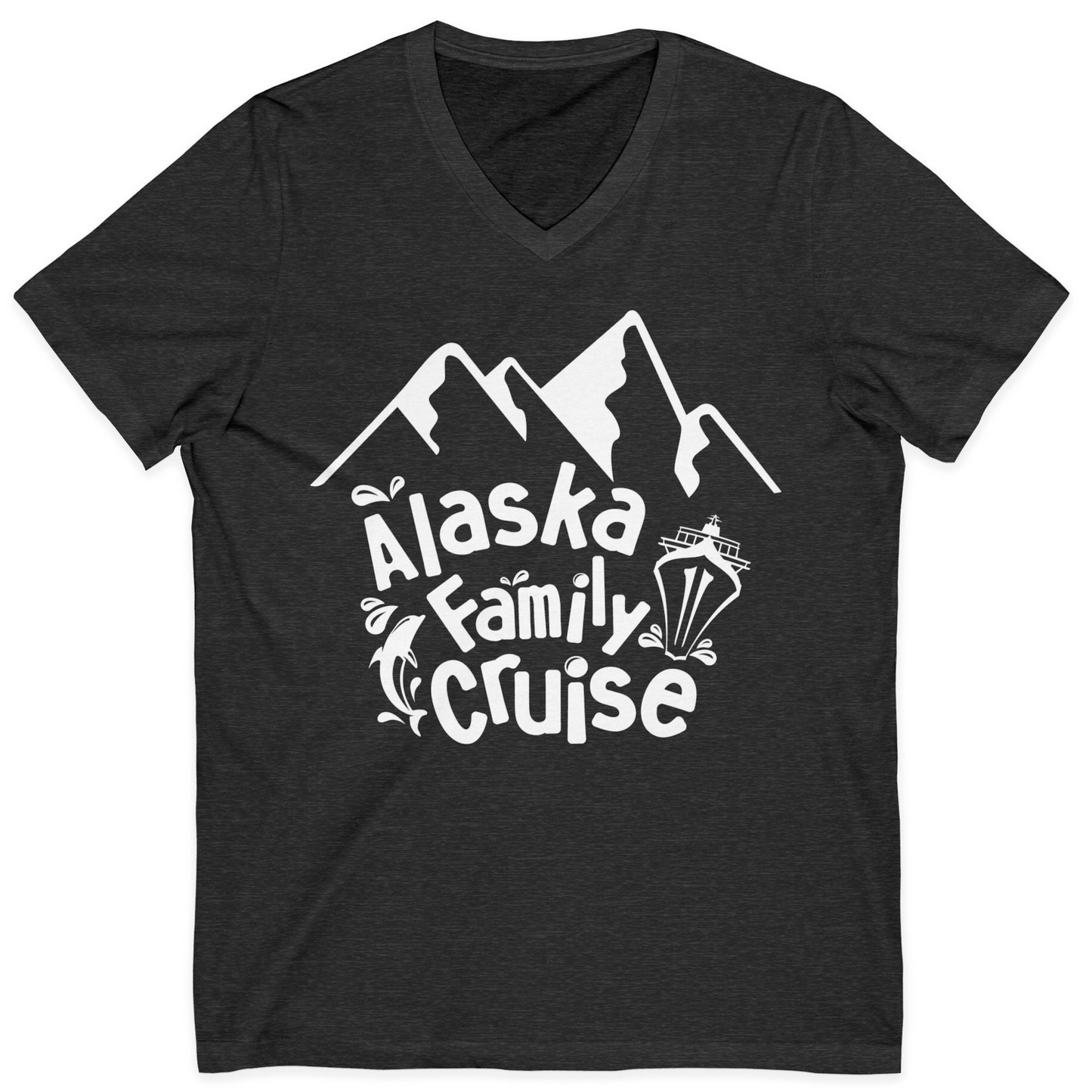 Alaska Family Cruise Adventure Shirt V-Neck Shirt – Dark Grey Heather – Alaska Cruise Shirts