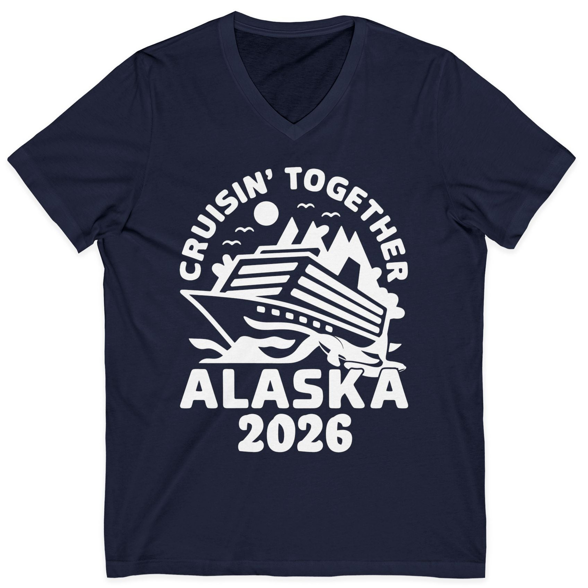 Cruisin Together Alaska Cruise Shirt V-Neck Shirt – Navy – Alaska Cruise Shirts