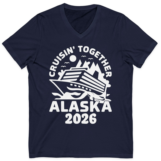 Cruisin Together Alaska Cruise Shirt V-Neck Shirt – Navy – Alaska Cruise Shirts