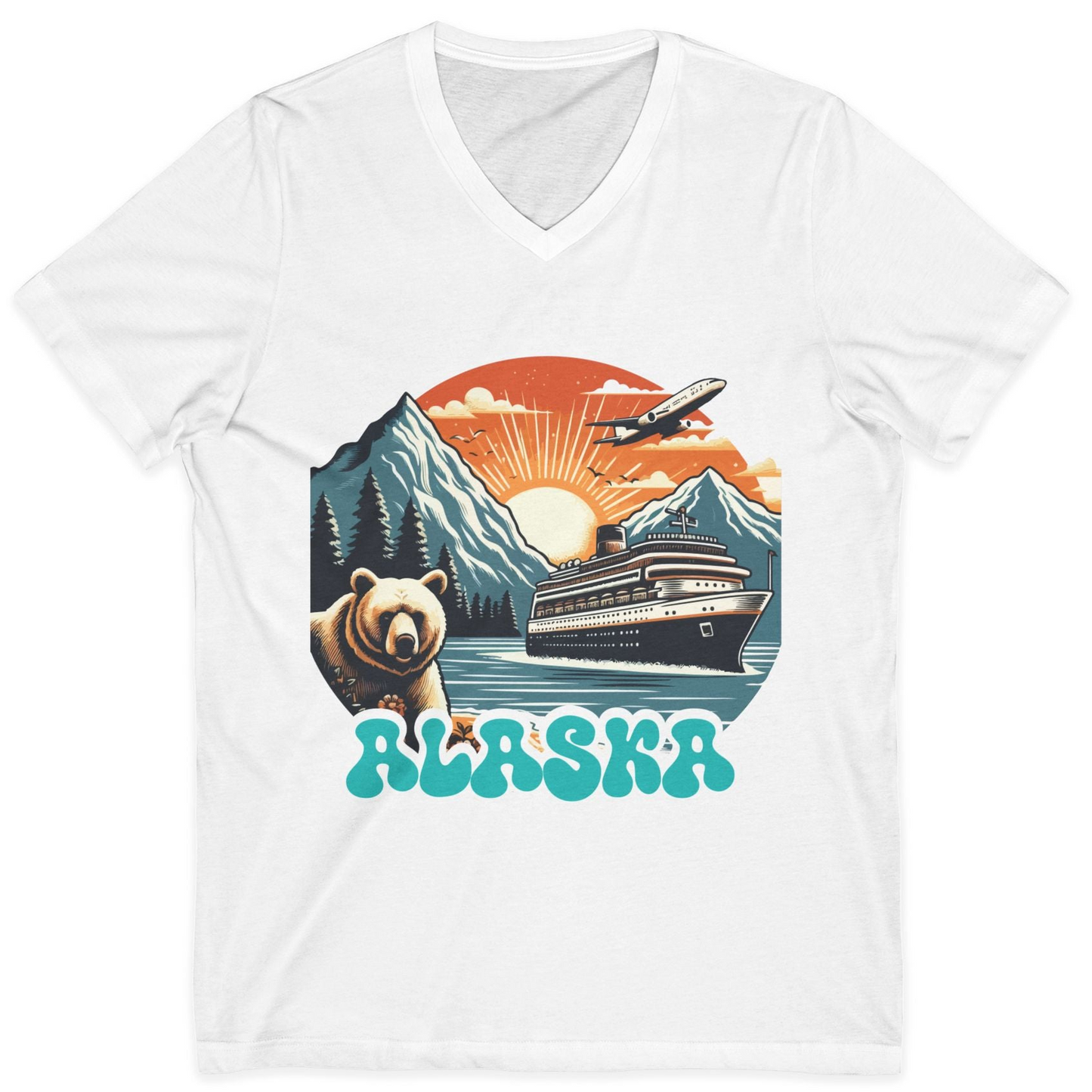 Alaska Cruise Shirt V-Neck Shirt – White – Alaska Cruise Shirts