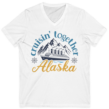 Alaska Cruise Adventure Shirt V-Neck Shirt – White – Alaska Cruise Shirts