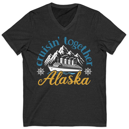Alaska Cruise Adventure Shirt V-Neck Shirt – Dark Grey Heather – Alaska Cruise Shirts