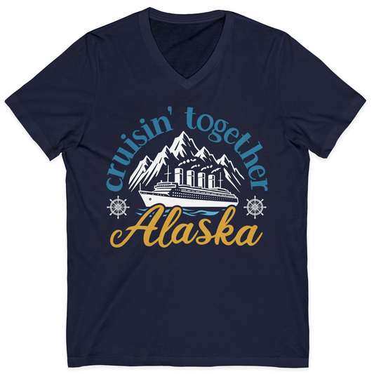 Alaska Cruise Adventure Shirt V-Neck Shirt – Navy – Alaska Cruise Shirts