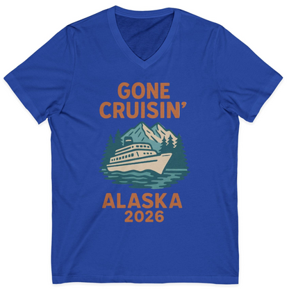 Gone Cruisin Alaska 2026 Retro Cruise Ship Nature Scenery Shirt — V-Neck V-Neck Shirt – True Royal – Alaska Cruise Shirts