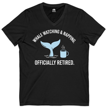 Retired Whale Watching and Napping Shirt V-Neck Shirt – Black – Alaska Cruise Shirts