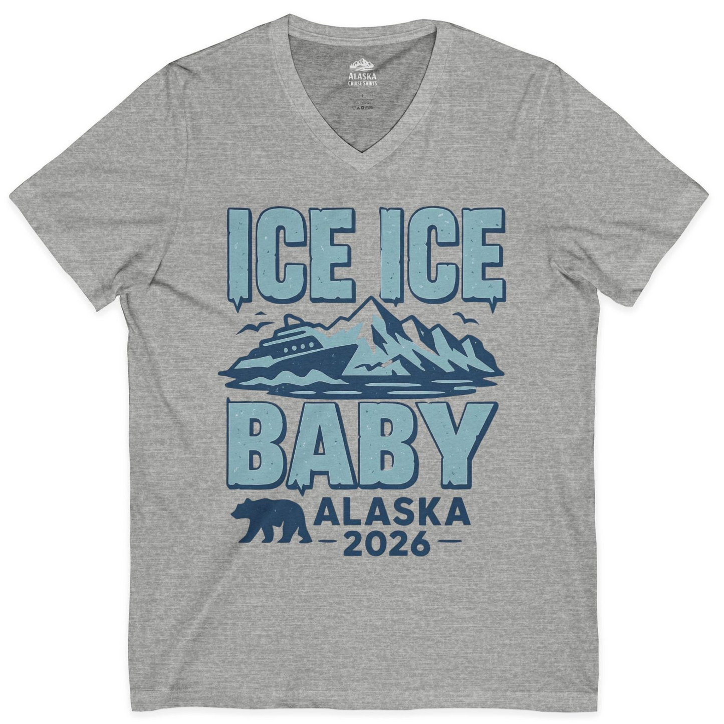 Ice Ice Baby Alaska Cruise Shirt V-Neck Shirt – Athletic Heather – Alaska Cruise Shirts