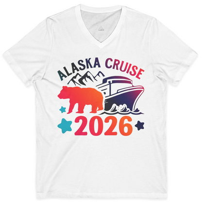 Alaska Cruise 2026 Shirt V-Neck Shirt – White – Alaska Cruise Shirts