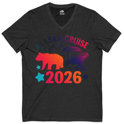 Alaska Cruise 2026 Shirt V-Neck Shirt – Dark Grey Heather – Alaska Cruise Shirts
