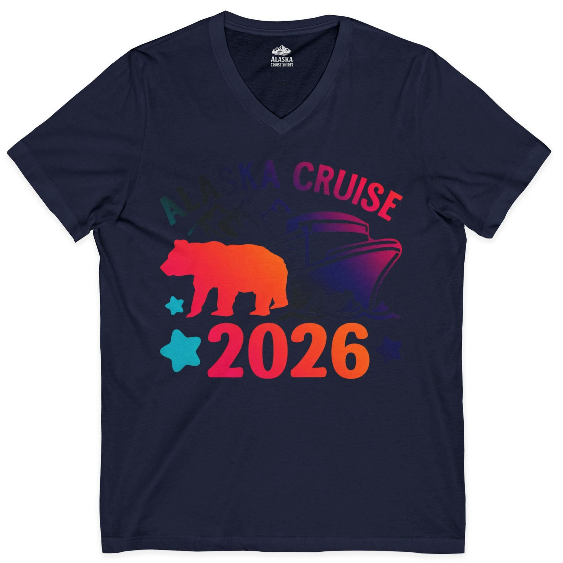 Alaska Cruise 2026 Shirt V-Neck Shirt – Navy – Alaska Cruise Shirts