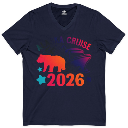 Alaska Cruise 2026 Shirt V-Neck Shirt – Navy – Alaska Cruise Shirts