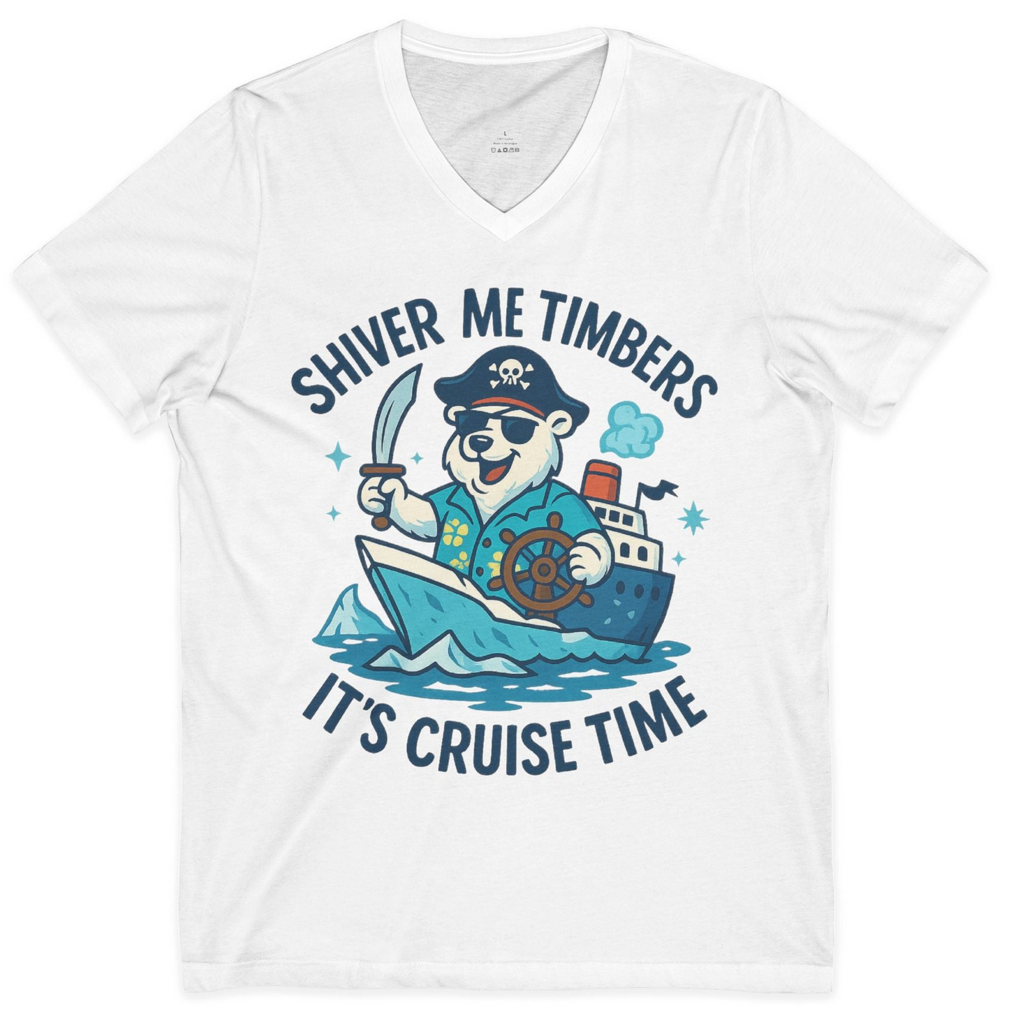 Funny Polar Bear Pirate Cruise Vacation Shirt V-Neck Shirt – White – Alaska Cruise Shirts