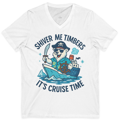 Funny Polar Bear Pirate Cruise Vacation Shirt V-Neck Shirt – White – Alaska Cruise Shirts