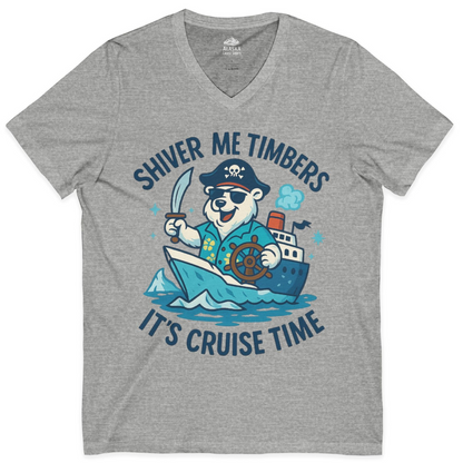 Funny Polar Bear Pirate Cruise Vacation Shirt V-Neck Shirt – Athletic Heather – Alaska Cruise Shirts