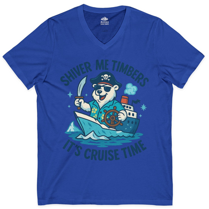 Funny Polar Bear Pirate Cruise Vacation Shirt V-Neck Shirt – True Royal – Alaska Cruise Shirts