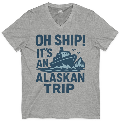 Oh Ship It’s an Alaskan Trip Funny Alaska Cruise Shirt — V-Neck V-Neck Shirt – Athletic Heather – Alaska Cruise Shirts