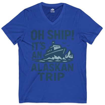 Oh Ship It’s an Alaskan Trip Funny Alaska Cruise Shirt — V-Neck V-Neck Shirt – True Royal – Alaska Cruise Shirts