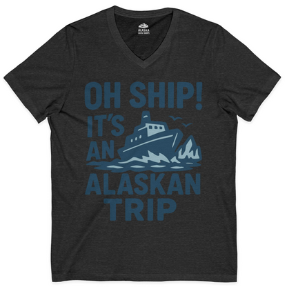 Oh Ship It’s an Alaskan Trip Funny Alaska Cruise Shirt — V-Neck V-Neck Shirt – Dark Grey Heather – Alaska Cruise Shirts
